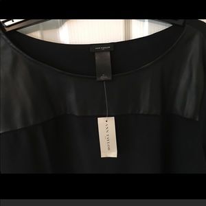 NWT Ann Taylor Vegan Leather trimmed blouse
